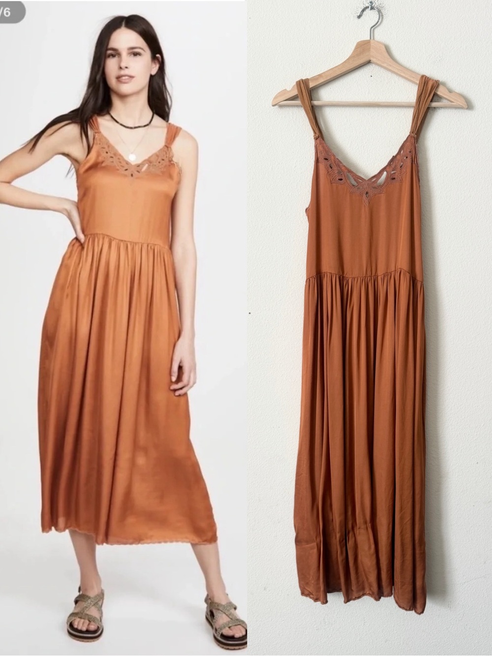 The Great SIZE 1 Maple Leaf satin embroidered midi dress in Montana Gold